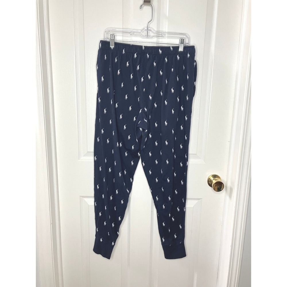 Polo Ralph Lauren Pony Print Cotton Pajama Jogger Pants Men's Navy White Large - Picture 3 of 9